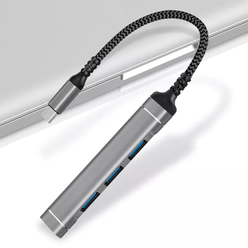 4-in-1 Silver Aluminum Alloy Type-C Hub USB 3.0 Splitter Adapter