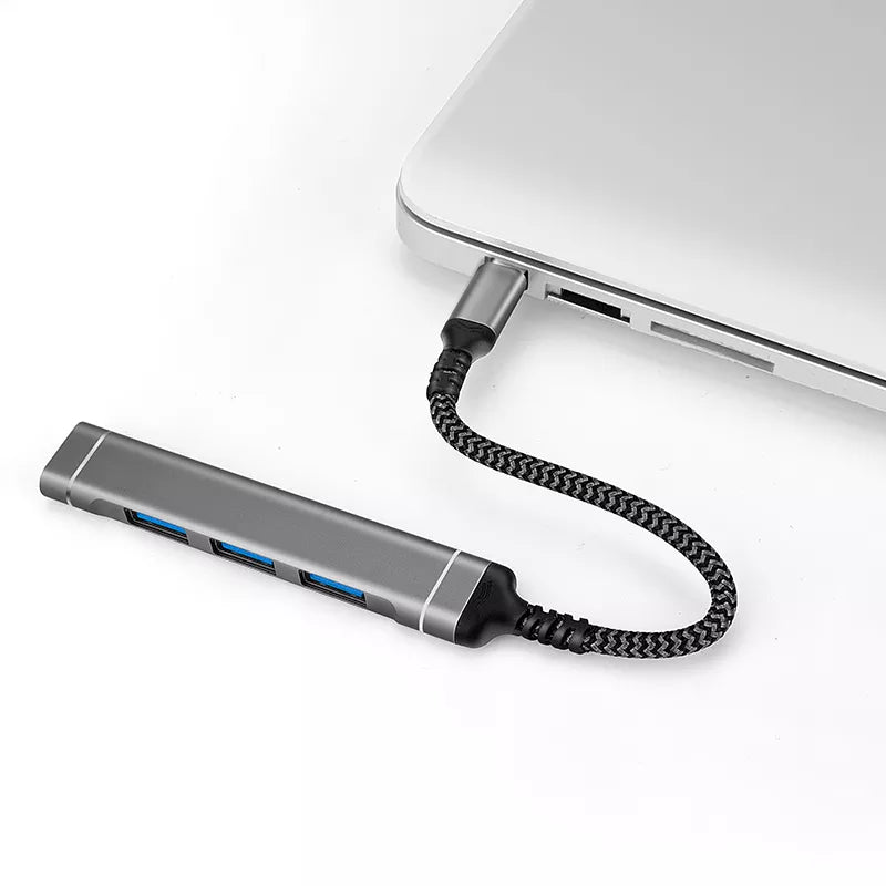 4-in-1 Silver Aluminum Alloy Type-C Hub USB 3.0 Splitter Adapter